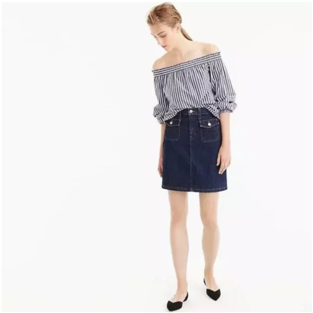NWT J. Crew Dark Denim Mini Patch Pocket A-line Jean Skirt Size 26